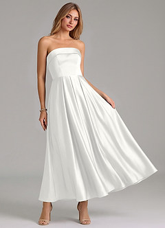 Azazie Lucienne Brautjungfernkleider A-Linie Plissee Stretch-Satin Kleid Weiß image7