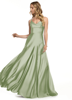 Azazie Kayla Bridesmaid Dresses Dusty Sage Sheath Side Slit Stretch Satin Dress image3