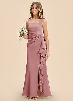 Azazie Adrienne Junior Robe Fourreau en Satin extensible Plissé Rose Poussiéreuse image1