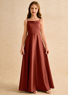 Azazie Joella Girls Formal Flower Girl Klänningar Klä A-Line i Stretch Satin Plisserad image4
