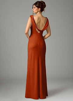 Azazie Kieryn Vestidos de damas de honor Vestido de Naranja Quemada de Satén Elástico de Corte Sirena con Plisado image6