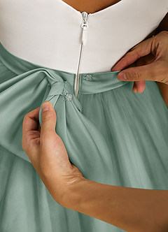Azazie Sprout Flower Girl Dresses Silver Sage A-Line Bow Tulle Dress image5