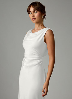 Azazie Kieryn Bridesmaid Dresses White Mermaid Pleated Stretch Satin Dress image6