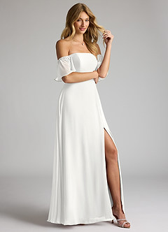 Azazie Sue Brudtärnklänningar Klä av A-Linje i Chiffong Av axeln Vit Konvertibel image5