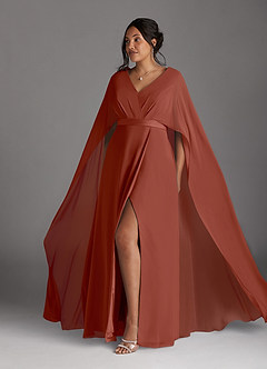 Azazie Isa Mère de la mariée Robes Robe Trapèze en Mousseline de soie Col V plissé Auburn image4