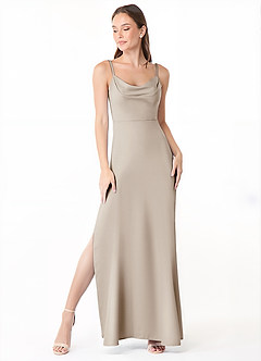 Azazie Alaija Bridesmaid Dresses Frost Mermaid Side Slit Stretch Satin Dress image2