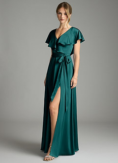 Azazie Lainey Vestidos de damas de honor Vestido de Pavo Real de Satén Elástico de Corte en A con Con bolsillos image4