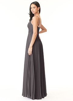 Azazie Vini Bridesmaid Dresses Steel Grey A-Line V-Neck Pleated Chiffon Dress image4