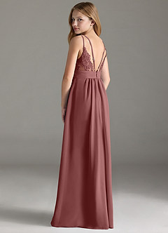 Azazie Maren Allure Junior Candy Pink A-Line Lace Chiffon Dress image2