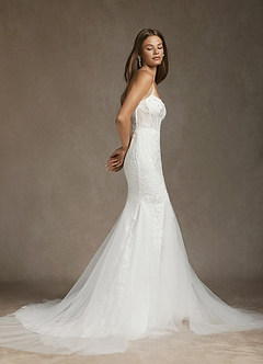 Azazie Bae Hochzeitskleider Meerjungfrau-Linie Pailletten Tüll Kleid Diamantweiß image4