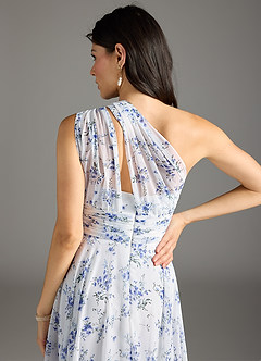 Azazie Charlize Jurken voor bruidsmeisjes Jurk van Chiffon met A-Lijn One-Shoulder Blauw Huisje Bloemen image7