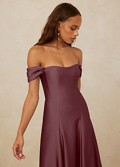 Christian Siriano Bridal for Azazie 1002 Bridesmaid Dresses Sangria A-Line Off the Shoulder Stretch Satin Convertible Dress image4