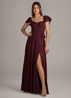 Azazie Aricella Bridesmaid Dresses Cabernet A-Line Corset Floral Burnout Dress image1