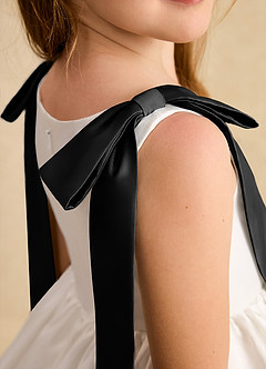 Azazie Stacie Flower Girl Dresses Ivory Black A-Line Bow Matte Satin Dress image7
