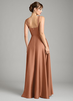 Azazie Shaude Bridesmaid Dresses Bronzer A-Line Pleated Stretch Satin Dress image2