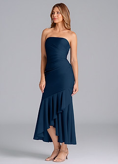 Azazie Danie Bridesmaid Dresses Dark Navy Sheath Strapless Chiffon Dress image4