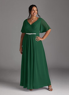 Azazie Tricia vestidos de madre de la novia Vestido de Verde Oscuro de Gasa de Corte En A con Cuello en V Plisado image10