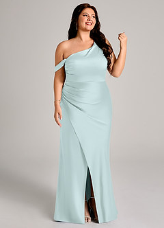 Azazie Madelyn Bridesmaid Dresses Sea Glass Mermaid One Shoulder Stretch Satin Convertible Dress image13