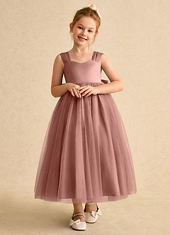 Azazie Chickadee Robe Demoiselle D'honneur Fillette Robe Princesse en Mat Satiné Encolure en Forme de Cœur Rose De Cèdre image5