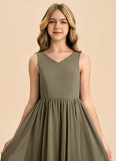 Azazie Hathaway Junior Willow Green A-Line Bow Chiffon Dress image6