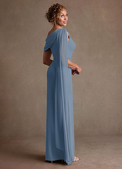 Azazie Bassi Mère de la mariée Robes Robe Sirène en Maille Épaule décolletée Bleu Poussiéreux image4