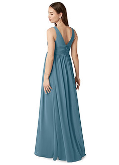 Azazie Yetta Zwangerschaps Bruidsmeisjekleding A-Lijn Gerimpelde V-hals Chiffon Vloerlengte Jurk image5