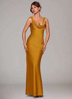Azazie Rylina Bridesmaid Dresses Butterscotch Mermaid Stretch Satin Dress image3