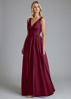 Azazie Delmie Abiti da Damigella Abito A-Line in Raso Elasticizzato Corsetto Gelso image4