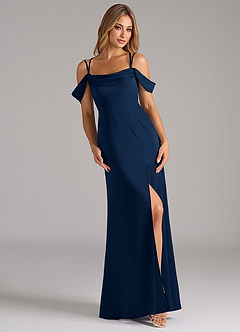 Azazie Callan Bridesmaid Dresses Dark Navy A-Line Pleated Stretch Satin Convertible Dress image1