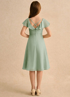 Azazie Narin Girls Formal Flower Girl Dresses Dusty Sage A-Line with Sleeves Chiffon Dress image2