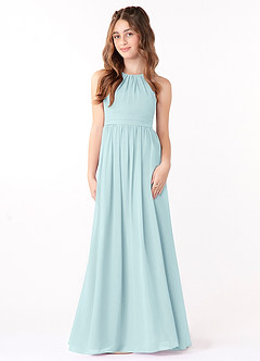 Azazie Jaylah Junior Sea Glass A-Line Ruched Chiffon Dress image2