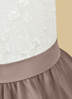 Azazie Vetty Flower Girl Dresses Ivory Taupe A-Line Lace Tulle Dress image11