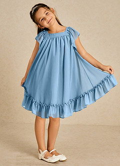 Azazie Tot vestidos de niña de las flores Vestido de Azul Acero de Gasa de Corte En A con Con mangas image4