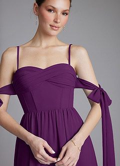 Azazie Ayanna Bridesmaid Dresses Grape A-Line Off the Shoulder Chiffon Dress image3