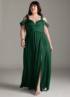 Azazie Lianne Jurken voor bruidsmeisjes Jurk van Stretch Satijn met A-Lijn Off the Shoulder Donkergroen image11