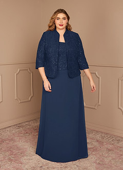 Azazie Cornelia Mother of the Bride Dresses Dark Navy Sheath Square Neckline Sequins Chiffon Dress image14