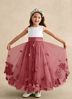 Azazie Vi 플라워 걸 드레스 A라인 소매 없는 얇실버 명주 그물 발목 길이 드레스 image5