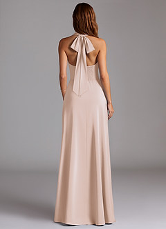 Azazie Myra Bridesmaid Dresses Blushing Pink A-Line Side Slit Stretch Satin Dress image6