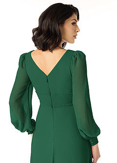 Azazie Sage Schlussverkauf A-Linie Langarm Chiffon Kleid Dunkelgrün image5