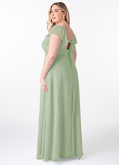 Azazie Syenna Robes de demoiselle d'honneur Robe Trapèze en Mousseline de soie Rayé Vert Sauge image9