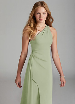 Azazie Maron Junior Robe Trapèze en Satin extensible Plissée Vert Sauge image3