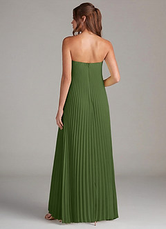 Azazie Sierra Jurken voor bruidsmeisjes Converteerbaar Jurk van Stretch Satijn met A-Lijn Strapless Olijf image2