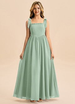 Azazie Delia Junior Agave A-Line Bow Chiffon Dress image5