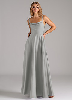 Azazie Elle Bridesmaid Dresses Silver A-Line Pleated Stretch Satin Dress image5
