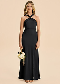 Azazie Rue Junior Black Mermaid Pleated Stretch Satin Dress image5