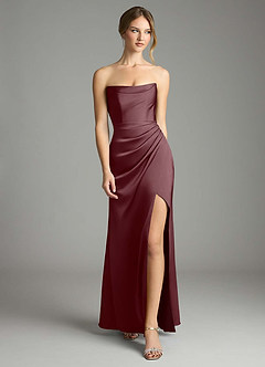 Azazie Leonis Bridesmaid Dresses Sangria Mermaid Pleated Stretch Satin Convertible Dress image5
