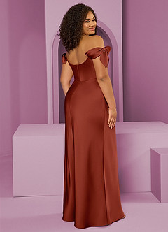 Barbie ♥ Azazie Bridesmaid Dresses Terracotta Sheath Off the Shoulder Stretch Satin Convertible Dress image2