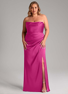 Azazie Leonis Vestidos de damas de honor Vestido de Fucsia de Satén Elástico de Corte Sirena Convertible con Plisado image8