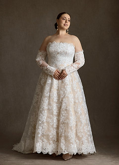 Azazie Hinata Trouwjurken Jurk van Kant met Baljurk Strapless Diamant Wit Champagne image13