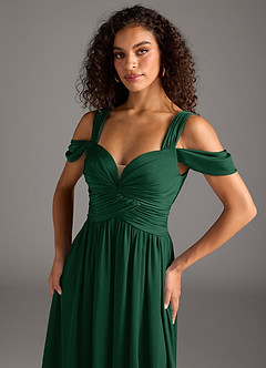 Azazie Lianne Jurken voor bruidsmeisjes Jurk van Stretch Satijn met A-Lijn Off the Shoulder Donkergroen image3